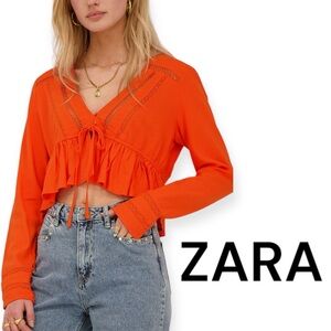 Zara orange cropped long sleeve crop top size S